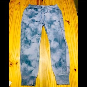 Rachel Zoe Women's L Tie-Dye Joggers Elastic Waist Drawstring Pants White Gray
